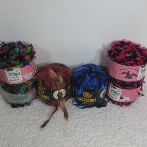 NEW Lion Brand Yarn Multi Colors Mixed Lot of 6 Fancy Ribbon Eyelash Apx 7 Ounce